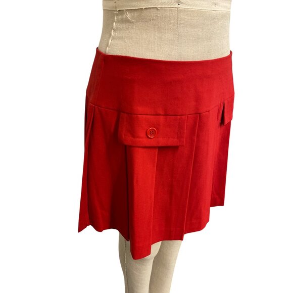 Vintage Y2K Trina Turk Los Angeles Red Pleated Skirt With Button Details Size 6 - Picture 2 of 8